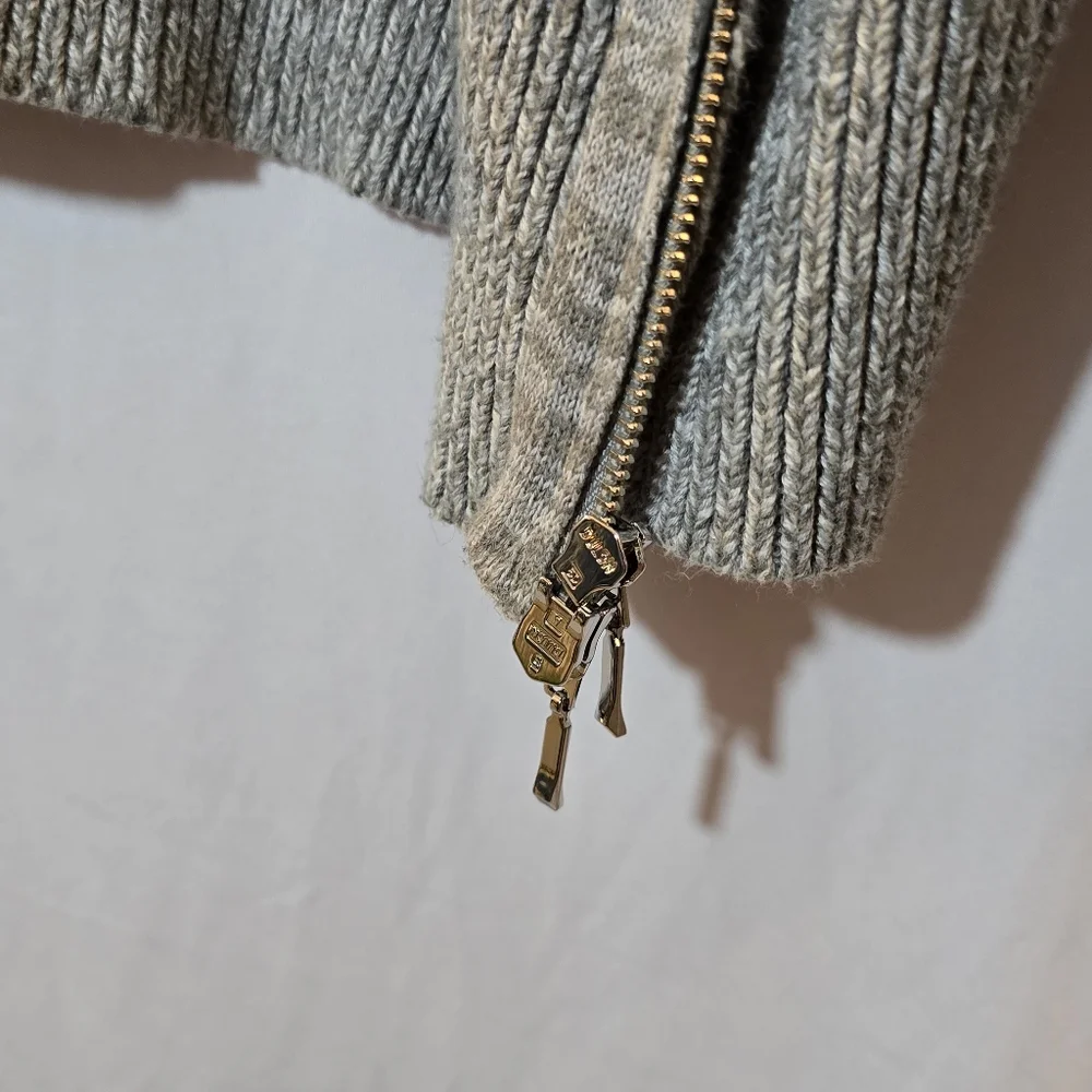 Abercrombie & Fitch Gray Ribbed Heavyweight Knit Double Zip Cardigan Sweater, L